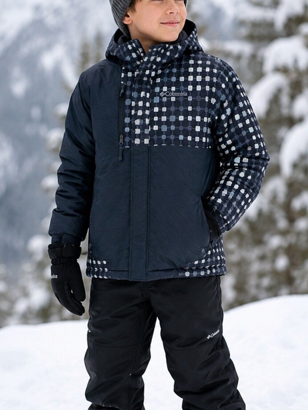 Columbia Kids Puffer Jacket Print Hooded Winter Coat Size S (US 8)